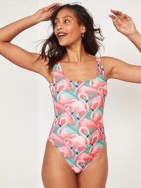 Old Navy Flamingo Print One-Piece Swimsuit - Pink & Teal